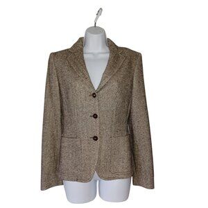 CAROLINA HERRERA Silk Wool Angora Vintage Blazer Brown White Tweed Woman Small